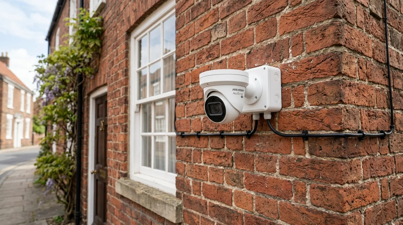 4K turret camera installed beneath overhanging eaves providing full driveway surveillance in Beverley