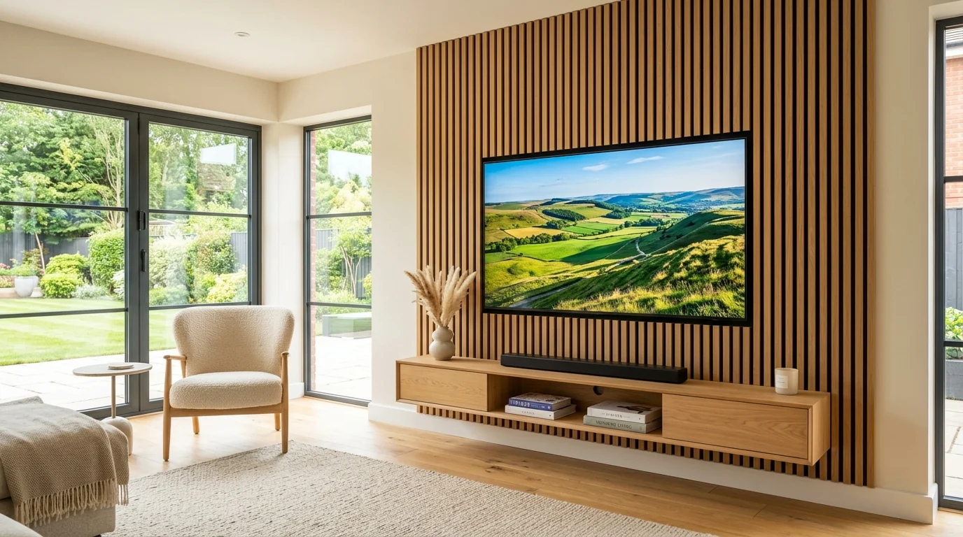 Clean TV wall mount above contemporary fireplace with hidden cables and thermal shielding in Anlaby